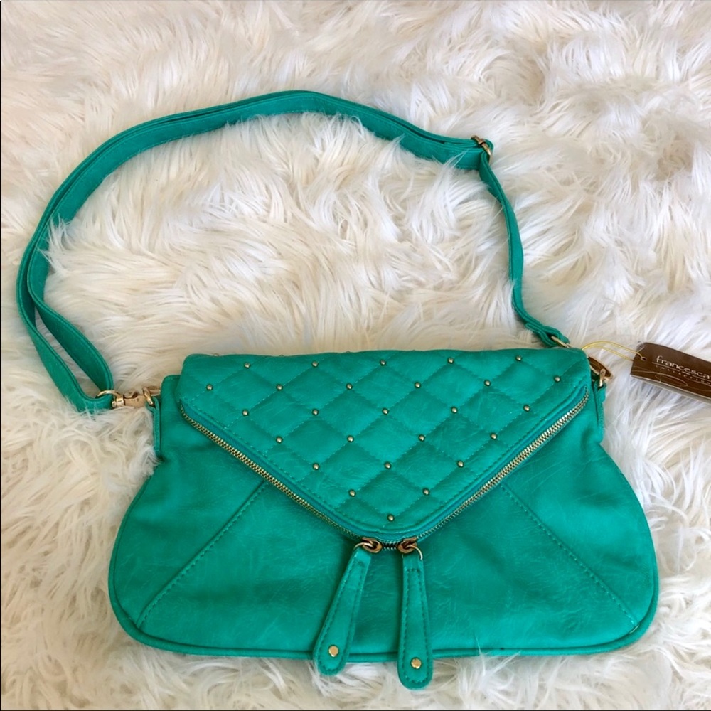 Street Level Teal Quilted Crossbody Bag with Gold Studs